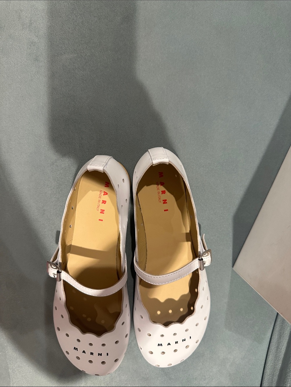 Marni White Leather Mary Jane Flats